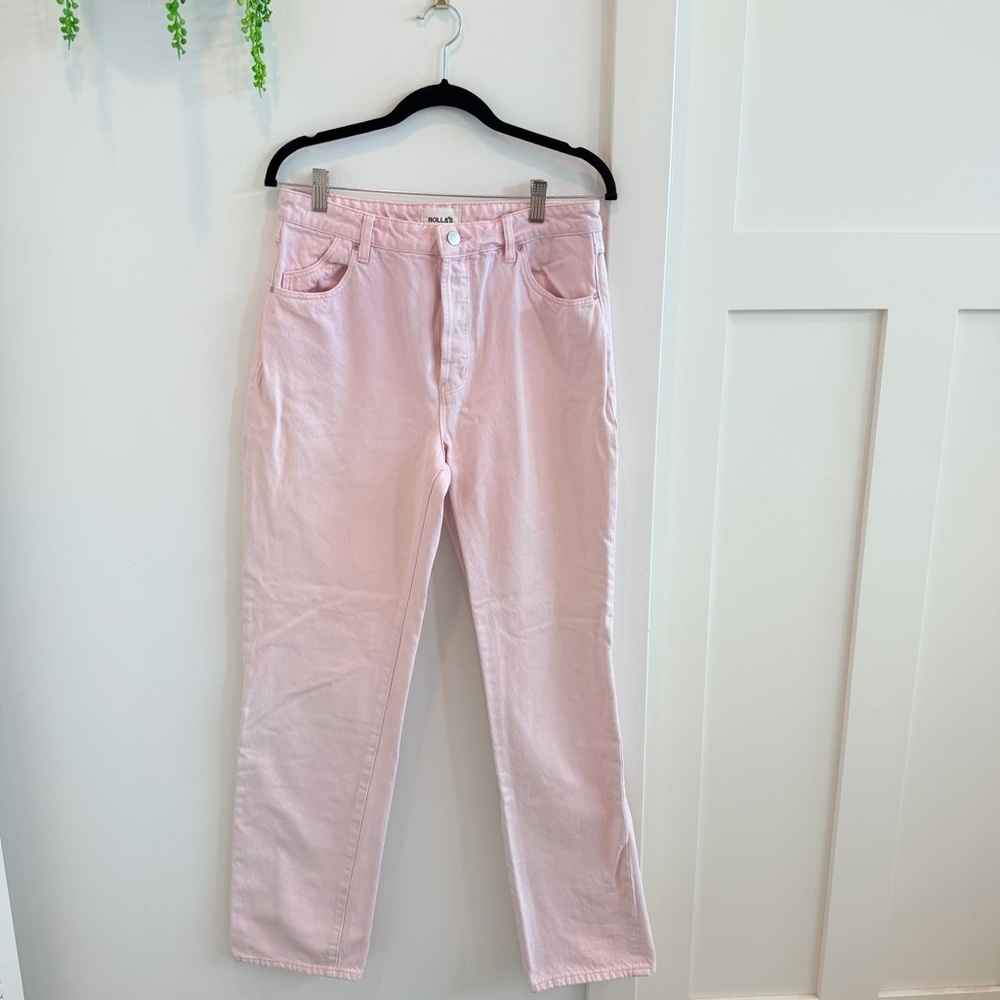 Rolla's Classic Straight High Rise Regular Fit Baby Pink Denim Women's Jeans 30